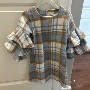 Plaid Ruffle Sleeve Top - Blue and Brown, Toddler 2T/3T